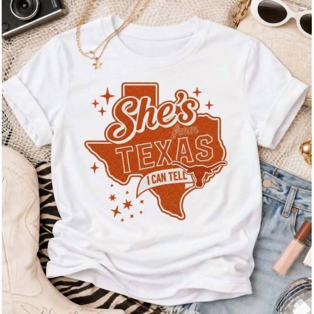 NEW VERY CHERRY women's she’s from texas longhorn graphic tee in orange